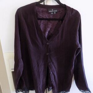 vintage carole little dk plum acetate rayon tunic top usa 12 m button down